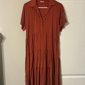 Women's Rust Tiered Shirt Dress